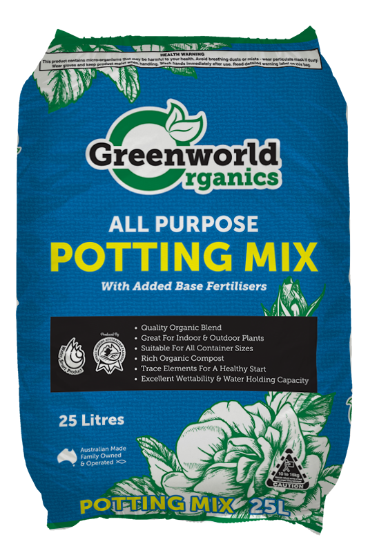 a bag of greenworld organics all purpose potting mix